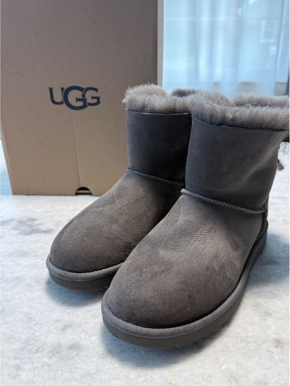 UGG Grey Classic Mini Bailey Bow Boots Size 4 Women’s